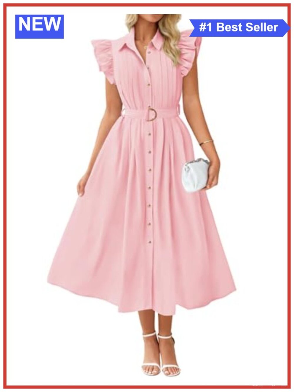Womens Cotton Midi Shirt Dress Button Down Belted A-Line Pockets
